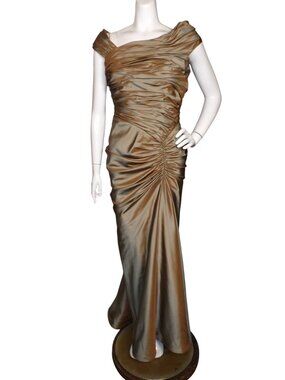 TADASHI COLLECTION Golden Gown, 8, Silk Taffeta, Off-shoulder, Ruched, Mermaid